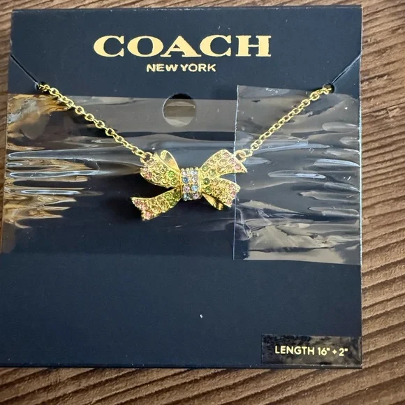 COACH Pavé Bow Pendant Necklace - Picture 7 of 8